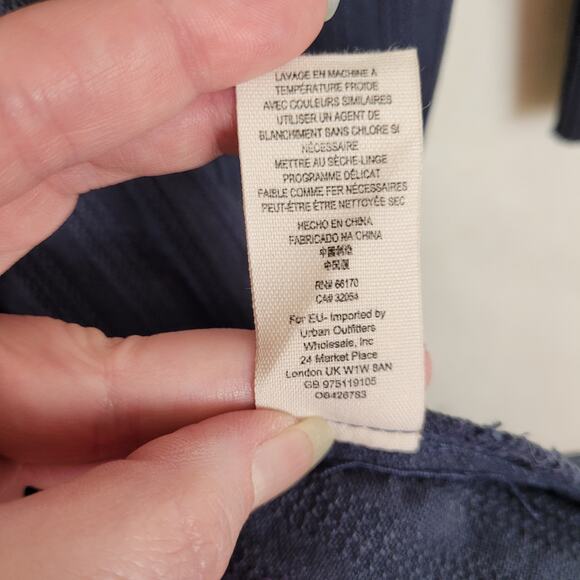 Free People blue denim flared raw hem ribbed duster jacket size M hippie grunge - Picture 8 of 10